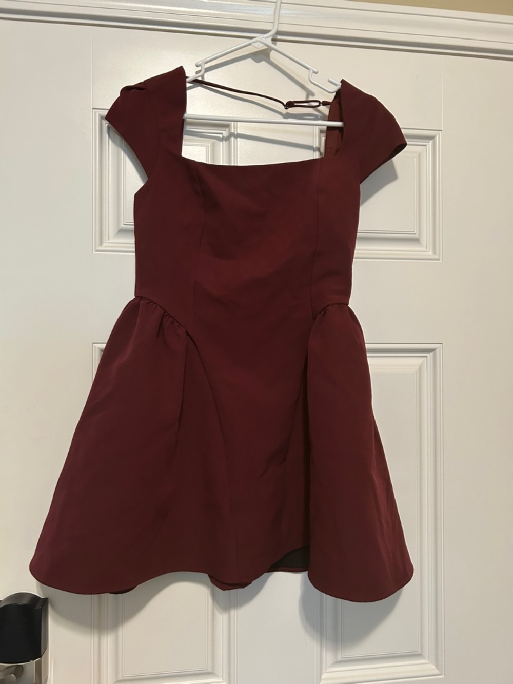Fit-and-Flare Square Neck Mini Dress in Burgundy